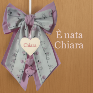 Fiocco Nascita Personalizzato Artigianale – Fatto a Mano in Italia – Decorazione Nascita Neonato con Nome – Idea Regalo Nascita (Design Uccellini Rosa)