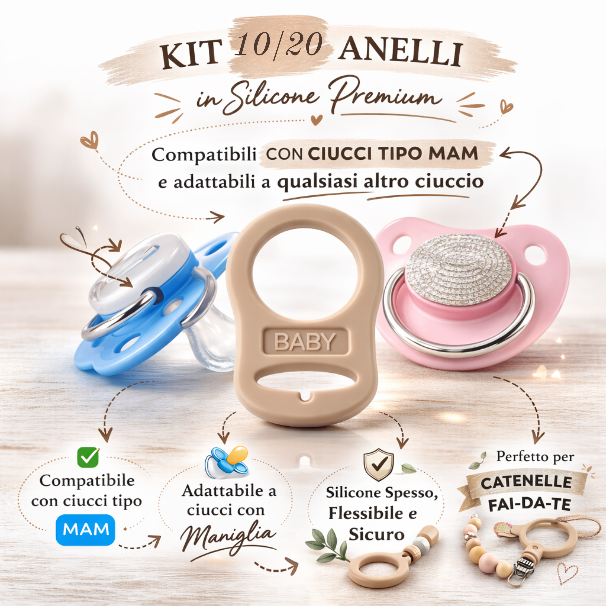 Anelli in silicone per Ciuccio MAM e adattabile a qualsiasi Ciuccio